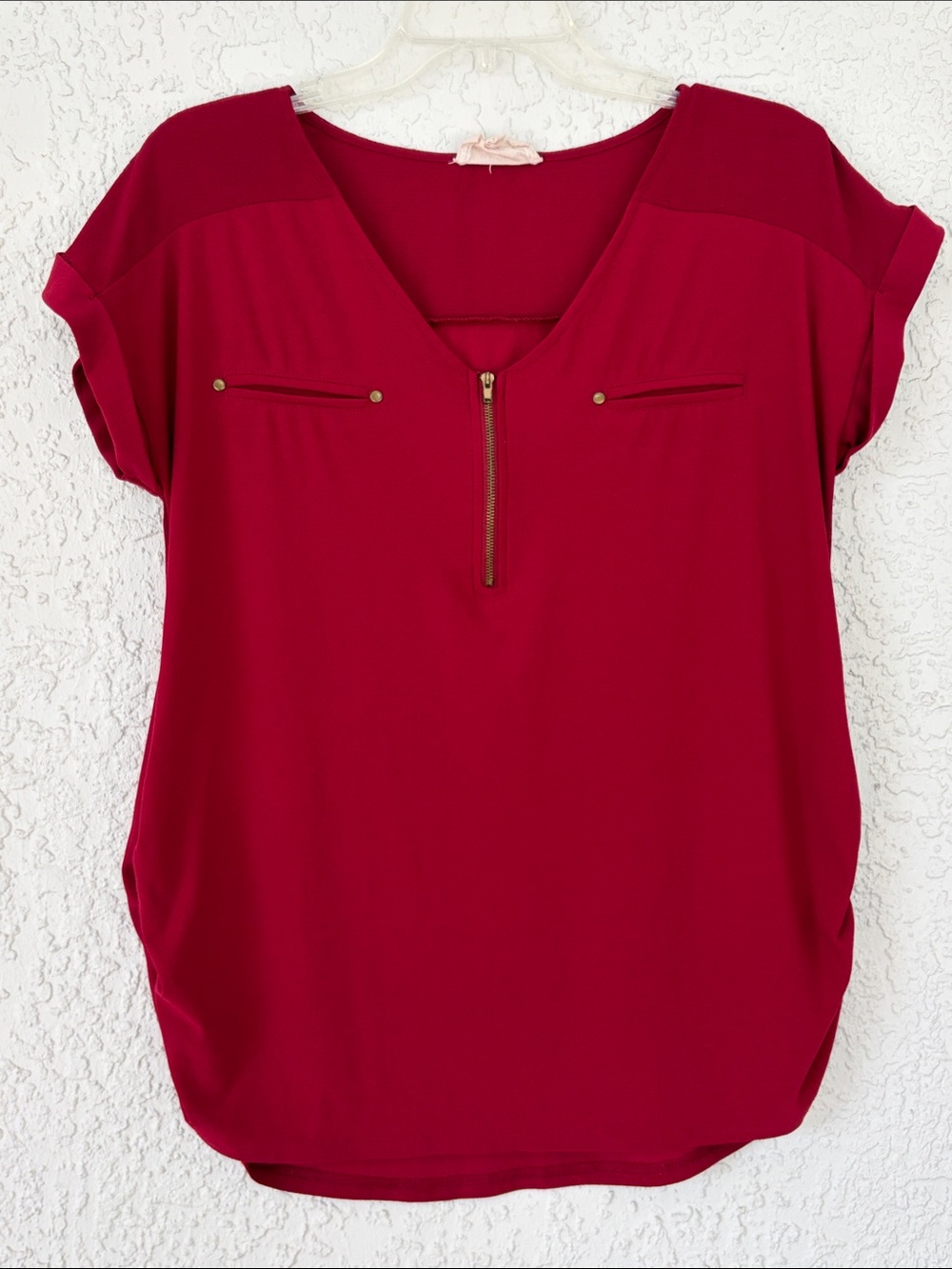 Sweet Wanderer maternity Burgundy V-Neck Zip Front Blouse size L